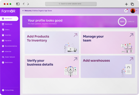 FarmOR Seller Central dashboard